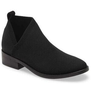EILEEN FISHER black stretch knit unique casual comfort Davie slip on heeled shoe